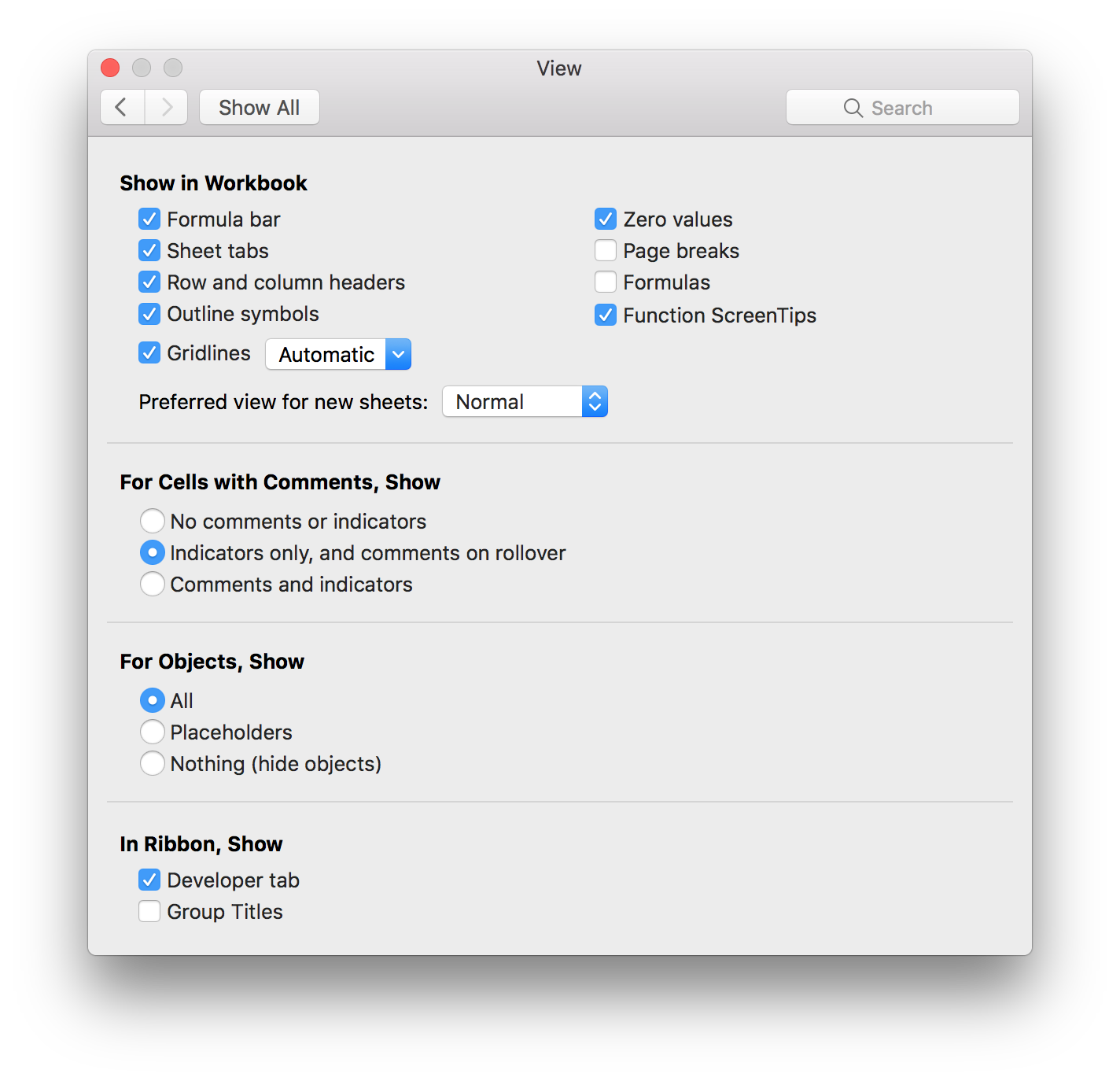 excel mac developer tab 2016